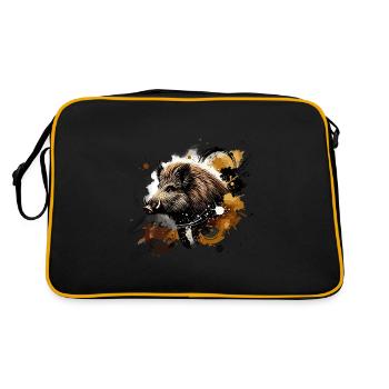 Wild Boar, Colorful Watercolor - Retro Bag - black/gold - Back