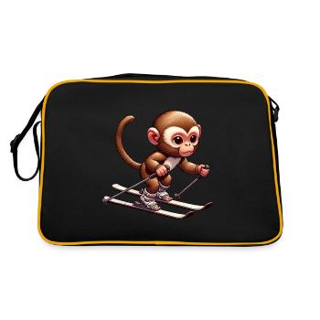 Niedlicher Affe beim Skifahren im Winter im - Retro Tasche - Schwarz/Gold - Hinten