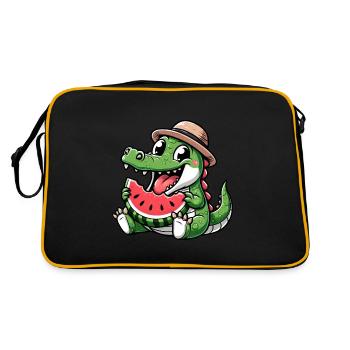 Krokodil Melone Wassermelone Frucht Fruchtig - Retro Tasche - Schwarz/Gold - Hinten