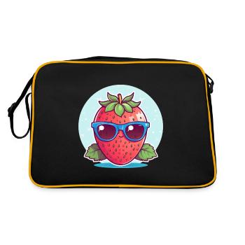 Kawaii Erdbeere im Sunset: Cool & Fruchtig - Retro Tasche - Schwarz/Gold - Hinten