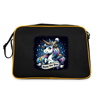 Neujahr Sylvester Einhorn Glückwunsch - Retro Tasche - Schwarz/Gold - Hinten