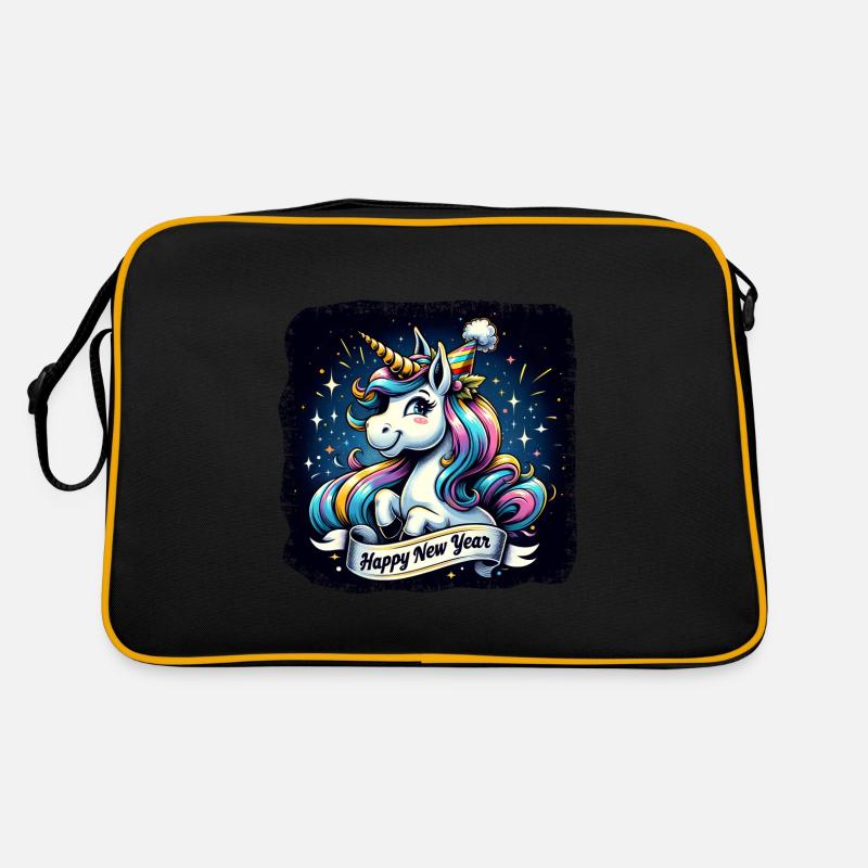 Neujahr Sylvester Einhorn Glückwunsch Retro Tasche