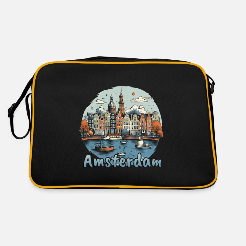 Amsterdam, Pays-Bas, Pays-Bas - Grunge Harbour et - Sac Retro - noir/or