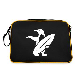 Pingouin, Surfeur, Silhouette, Surf, Minimaliste - Sac Retro - noir/or - Dos