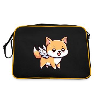 Cute Shiba Inu Angel in Comic Style - Retro Bag - black/gold - Back