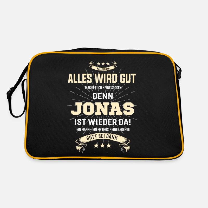alles wird gut denn Jonas Ist da T-Shirt - Retro Tasche - Schwarz/Gold