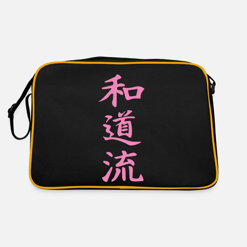 Wado-Ryu Kanji Design in rosa - Retro Tasche - Schwarz/Gold