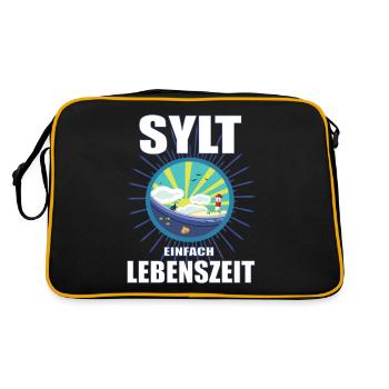 Sylt einfach Lebenszeit - friesische Urlaubsinsel - Retro Tasche - Schwarz/Gold - Hinten