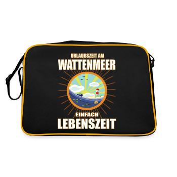 Urlaubszeit am Wattenmeer - einfach Lebenszeit - Retro Tasche - Schwarz/Gold - Hinten