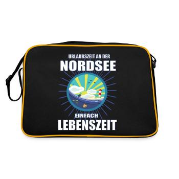 Urlaubszeit an der Nordsee, einfach Lebenszeit - Retro Tasche - Schwarz/Gold - Hinten