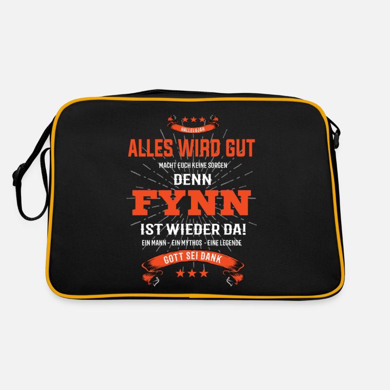 Alles wird gut denn Fynn Ist da T-Shirt - Retro Tasche - Schwarz/Gold