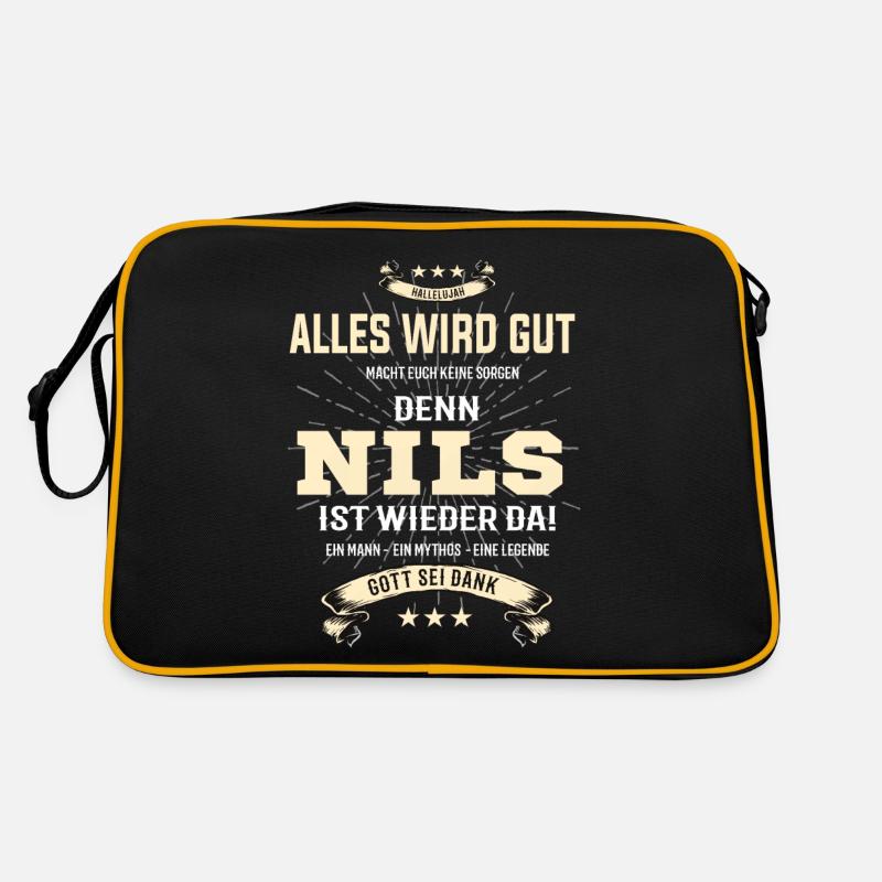 Alles wird gut denn Nils Ist da T-Shirt - Retro Tasche - Schwarz/Gold