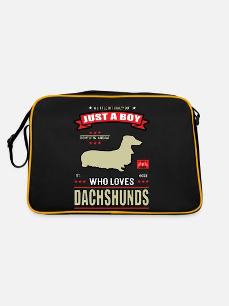 Just a Boy who loves Dackel Outfit - Retro Tasche - Schwarz/Gold