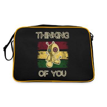 Lustiges 'Denke an dich' Design mit Voodoo Puppe - Retro Tasche - Schwarz/Gold - Hinten