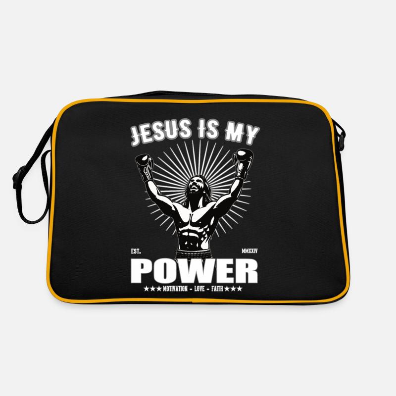 Jesus is my Power - Boxing Design - Retro Tasche - Schwarz/Gold