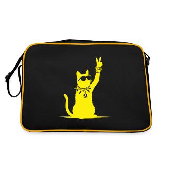 Gelbe Rocker Katze – Cooles Design für Musikfans - Retro Tasche - Schwarz/Gold - Hinten