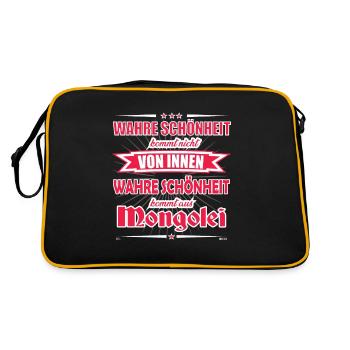 Wahre Schönheit kommt aus Mongolei Design - Retro Tasche - Schwarz/Gold - Hinten