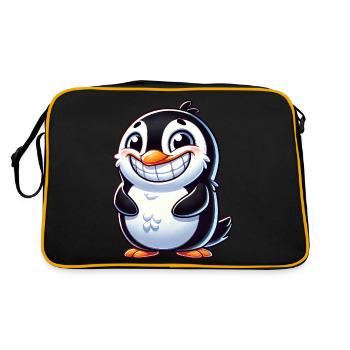 Cute Penguin Cartoon Grin Laughing Joy - Retro Bag - black/gold - Back