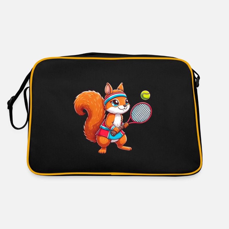 Squirrel Tennis Duo - Funny Comic Fun on Retro Bag