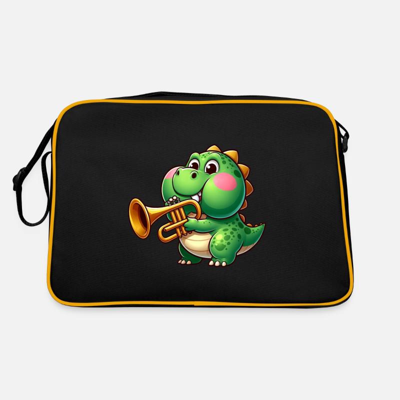 Dicker Trex mit Trompete Cartoon Dinosaurier Musik - Retro Tasche - Schwarz/Gold
