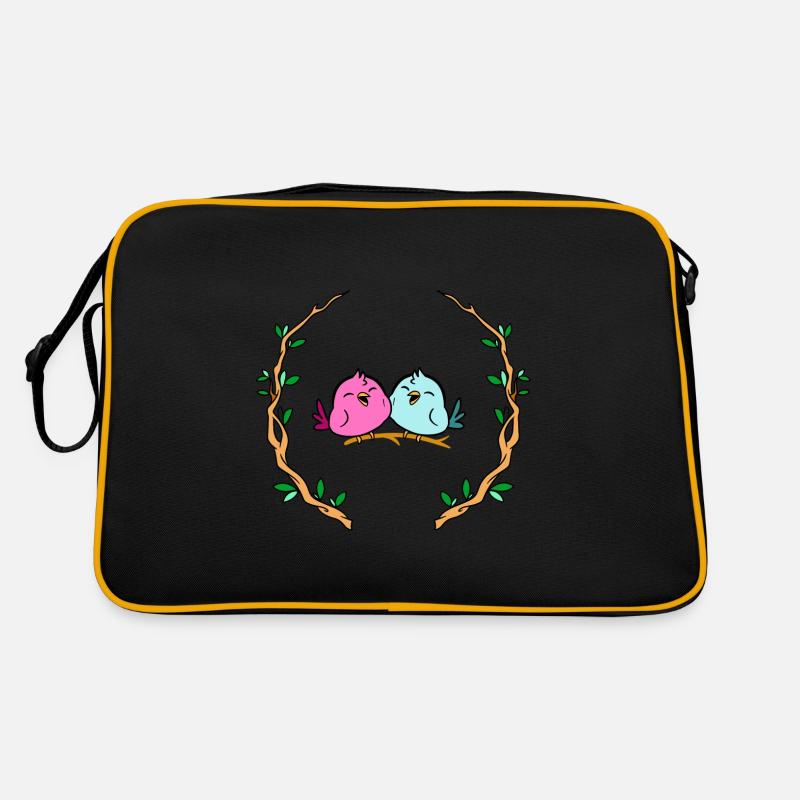 Vogel Vogelpaar fröhlich süß romantisch - Retro Tasche - Schwarz/Gold