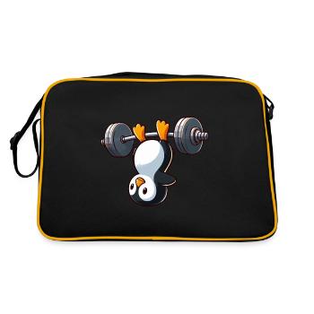Pinguin Barbell Workout Training Fitness skurril - Retro Tasche - Schwarz/Gold - Hinten