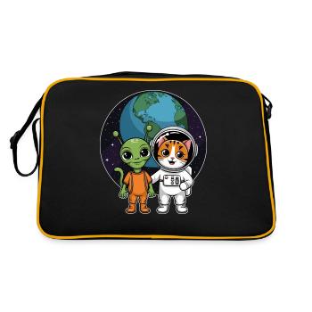 Alien And Cat Funny Cat Selfie With Ufos Kawaii - Retro Bag - black/gold - Back
