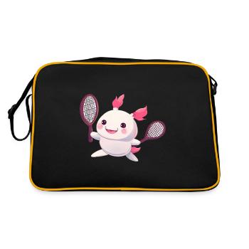 Cute kawaii axolotl playing tennis - Retro Bag - black/gold - Back