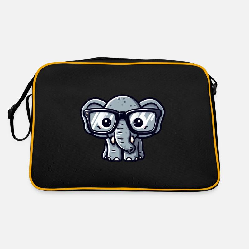 Nerd-Elefant mit Brille - Retro Tasche - Schwarz/Gold