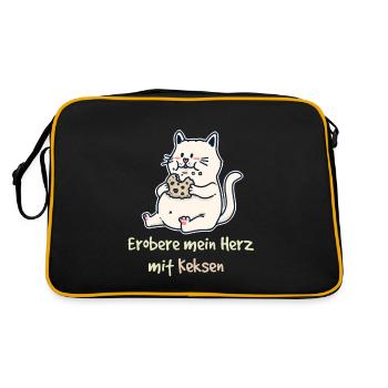 Erobere mein Herz mit Keksen Fantasy Katze Kinder - Retro Tasche - Schwarz/Gold - Hinten