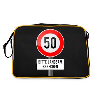 50 Jahre Schild langsam - Retro Tasche - Schwarz/Gold - Hinten