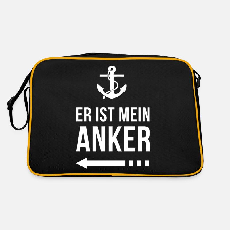 Er ist mein Anker | Partnershirt | Ehefrau | Ehe - Retro Tasche - Schwarz/Gold