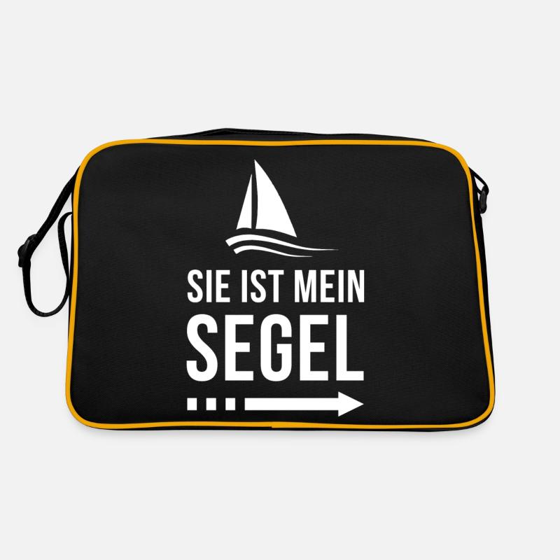 Sie ist mein Segel | Partnershirt | Ehemann | Ehe - Retro Tasche - Schwarz/Gold