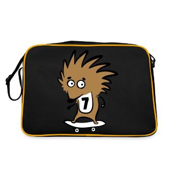 Skate hedgehog "Knut Heinrich" with start number 7 - Retro Bag - black/gold - Back