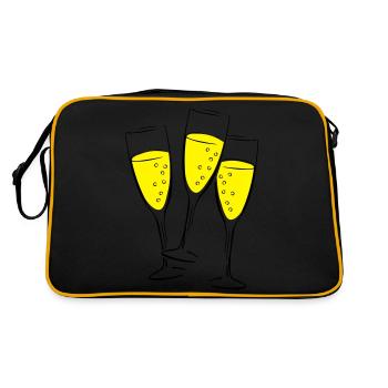 sekt glaeser illustration - Retro Tasche - Schwarz/Gold - Hinten