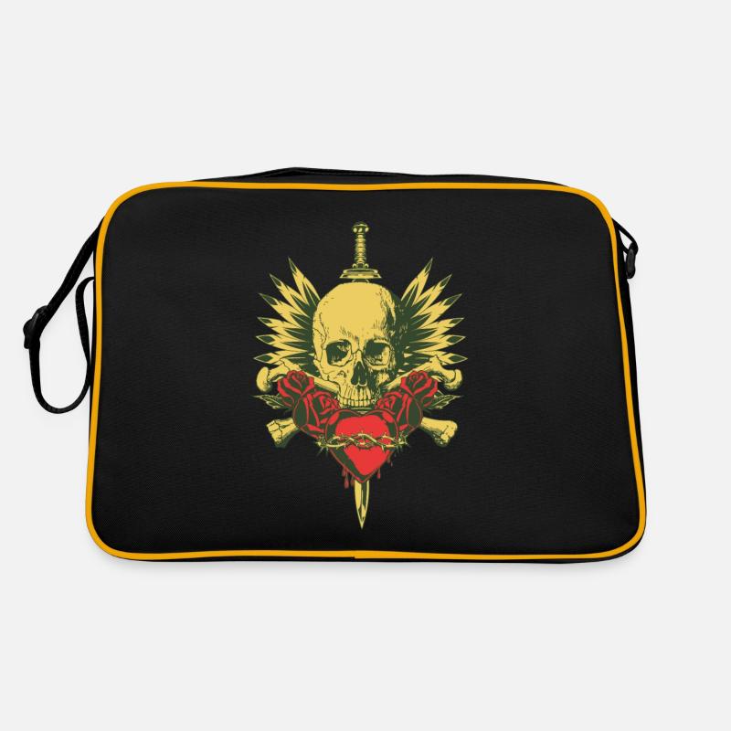 CRÂNE, AILES, ÉPÉE ET ROSES Sac Retro