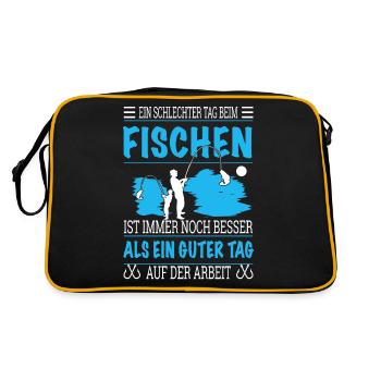 fischen Spruch - Retro Tasche - Schwarz/Gold - Hinten
