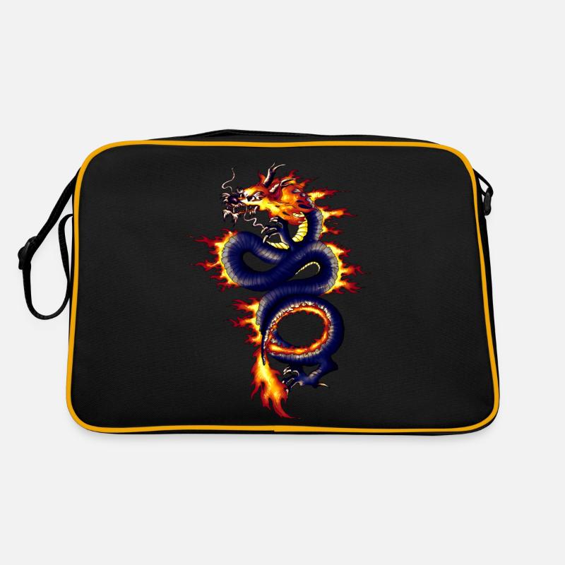 Dragon Chinois Bleu avec Feu Sac Retro