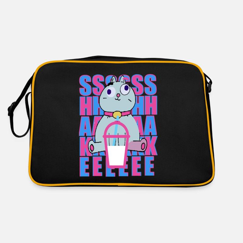 cute cat drinking milk shake - Retro Bag - black/gold