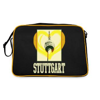 Stuttgart Deutschland Stadt Skyline Herz Liebe - Retro Tasche - Schwarz/Gold - Hinten
