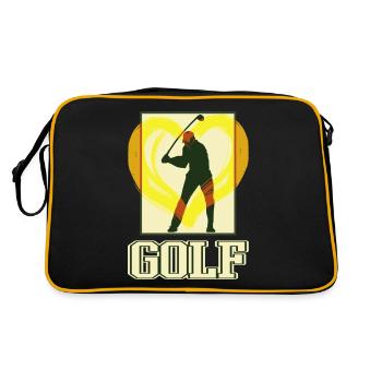 Golf, Golf, Golfer, Sport, Hobby, Vintage, Heart - Retro Bag - black/gold - Back