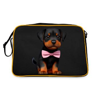 Dog puppy Rottweiler with bow tie dog suit dogs - Retro Bag - black/gold - Back