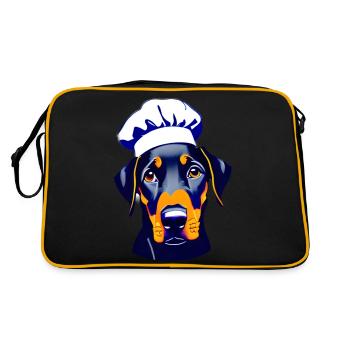 Dobermann Köche Dobermannwelpe Gastronom Hund - Retro Tasche - Schwarz/Gold - Hinten