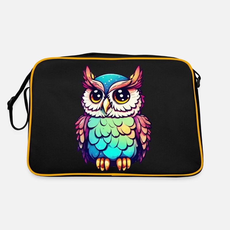 Bunte Eule - Retro Tasche - Schwarz/Gold