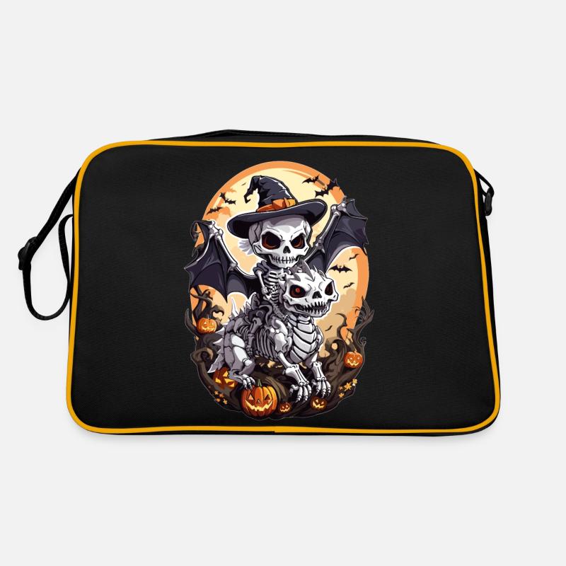 Skelett reitet Drachen - Retro Tasche - Schwarz/Gold