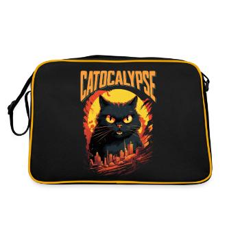Katze Zerstört Großstadt Wütend Böse Kunst Modern - Retro Tasche - Schwarz/Gold - Hinten