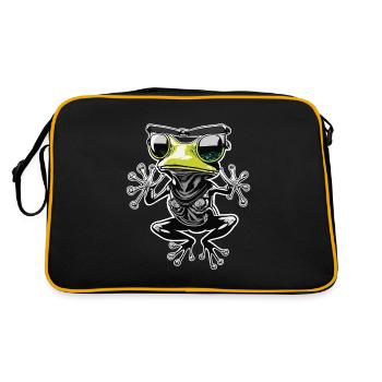Lustiger schwebender Frosch mit Sonnenbrille - Retro Tasche - Schwarz/Gold - Hinten
