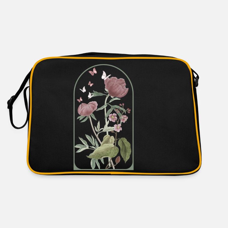 Böhmischer Blumenrahmen - Retro Tasche - Schwarz/Gold