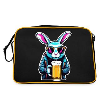 Osterhase / Ostern / Eier / Feiertage / Osterfest - Retro Tasche - Schwarz/Gold - Hinten