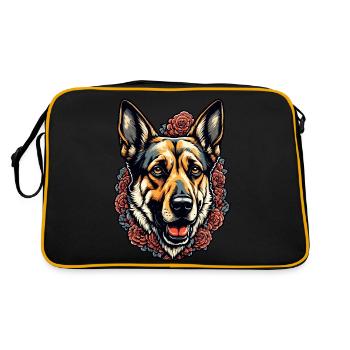 Chien / Animal / Animal de compagnie / Poilu / Berger allemand - Sac Retro - noir/or - Dos